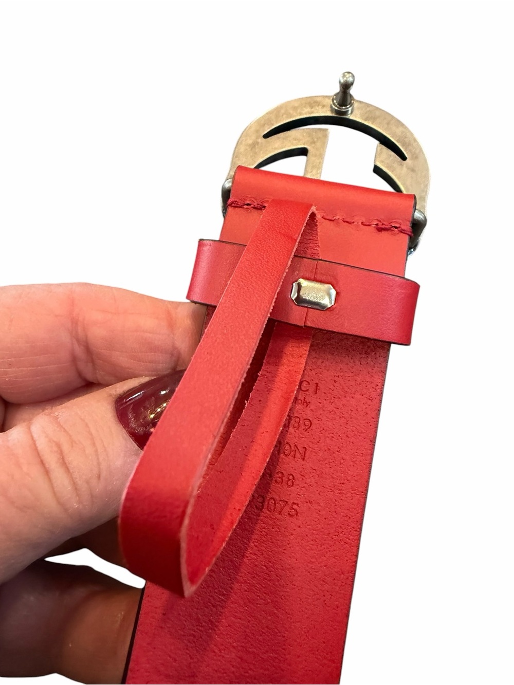Gucci Red Leather Double G Buckle Belt - Picture 4 of 6